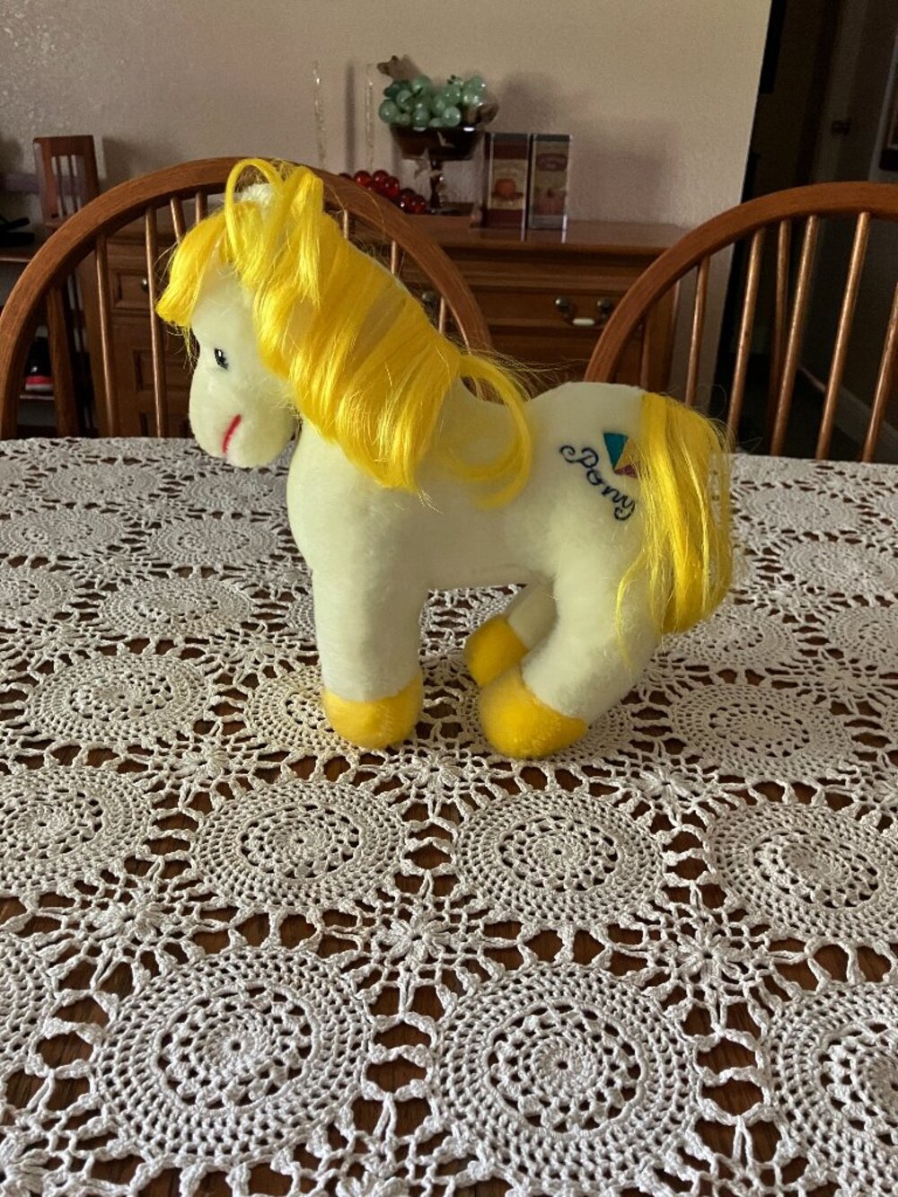 Vintage 1983 Animal Toy Imports 10” Plush Yellow Pony Horse